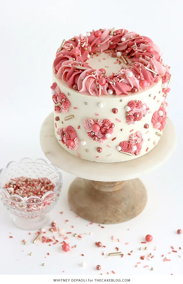 Piped Hearts Valentine’s Cake